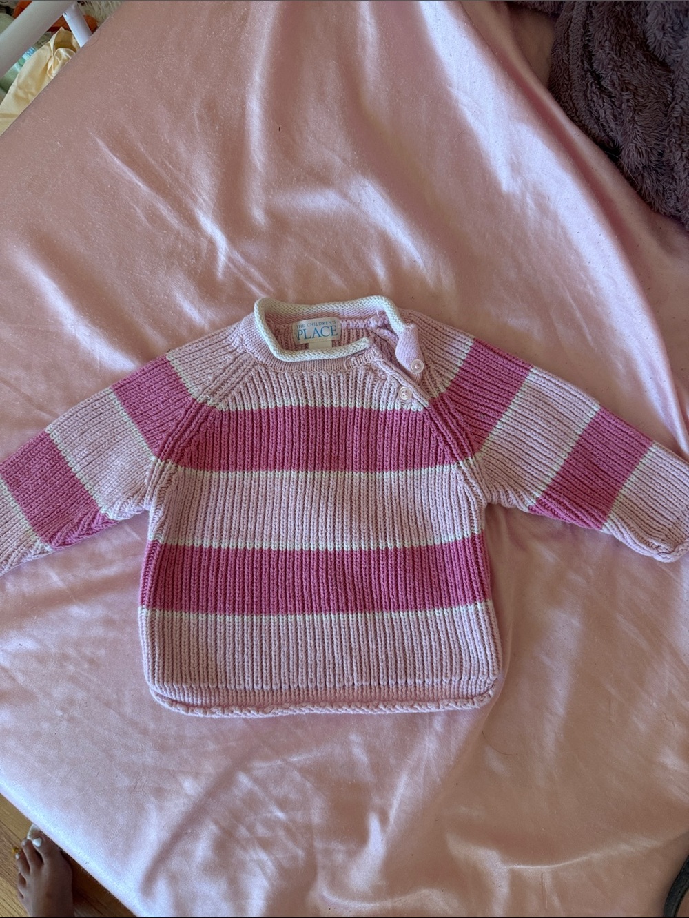 The Children's Place Pink and Light Pink Striped Crewneck Sweater